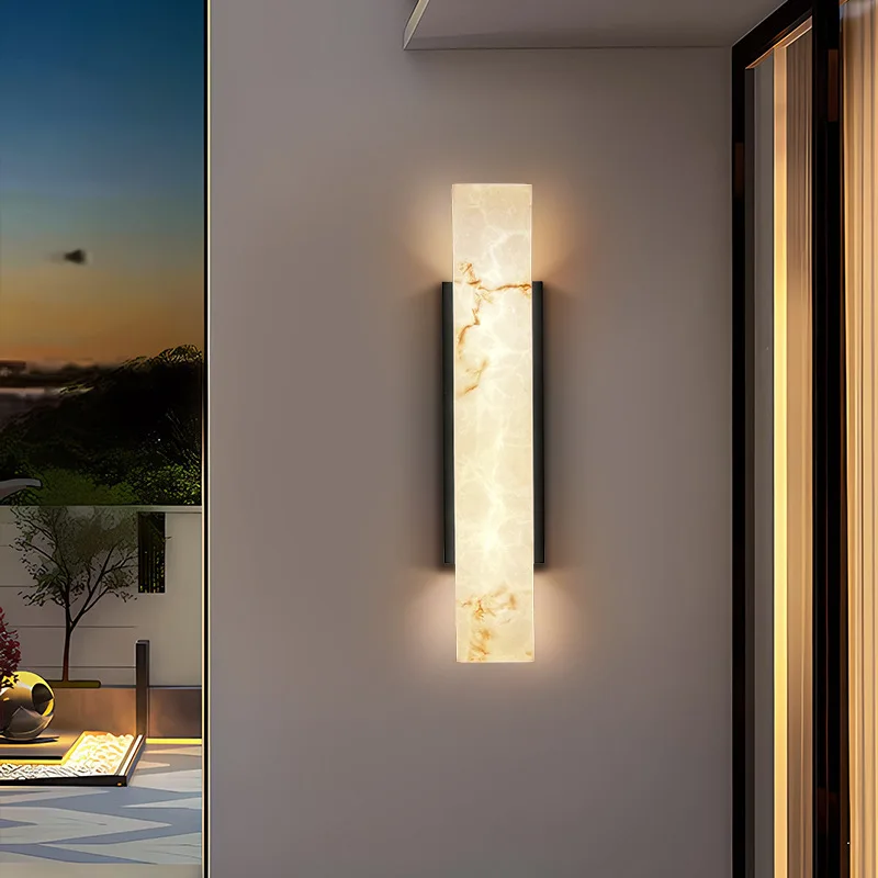 Slim Marble Panel Sconce — Black Frame