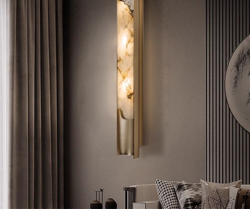 Tall Marble Panel Sconce — Brass Frame